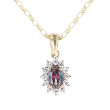9ct Yellow Gold Cubic Zirconia and Mystic Topaz Cluster Pendant and Chain 18"