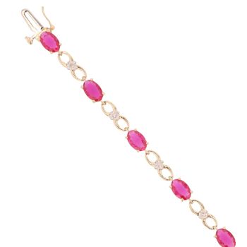 9ct Yellow Gold 0.06ct Diamond And Created Ruby Bracelet 7"