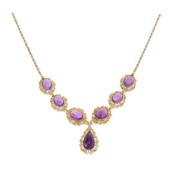 18ct Yellow Gold Purple Cabochon Gemstone Chain 18"