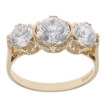 9ct Yellow Gold Cubic Zirconia Three Stone Ring