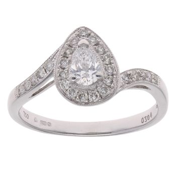 18ct White Gold 0.65ct Pear And Brilliant Cut Diamond Cluster Ring