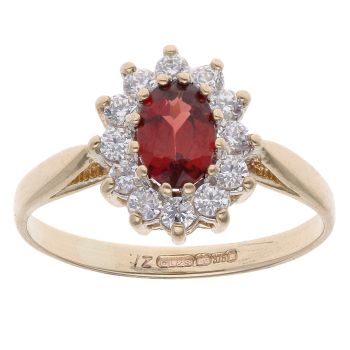 9ct Yellow Gold Garnet And Cubic Zirconia Cluster Ring