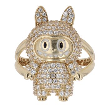 14ct Yellow Gold White Gemstone Bunny Ring
