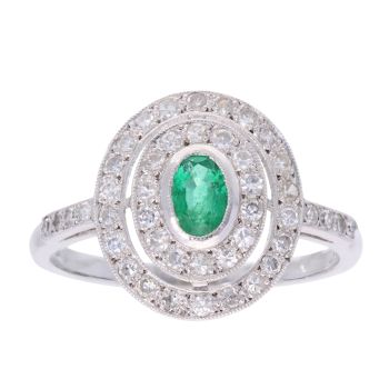 18ct White Gold Emerald and 0.50ct Diamond Ring