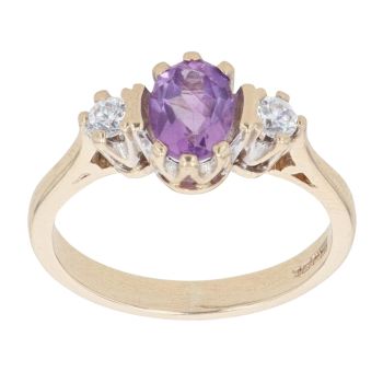 9ct Yellow Gold Cubic Zirconia and Amethyst Dress Ring