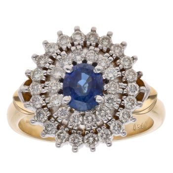 18ct Yellow Gold 0.75ct Diamond and Sapphire Cluster Ring