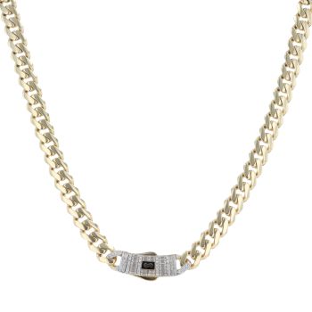 14ct Yellow Gold Monaco Classic Baguette Pave Lock Curb Chain 18"