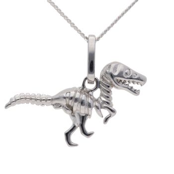 Silver T-Rex Skeleton Pendant and Curb Chain 18" by Icesia