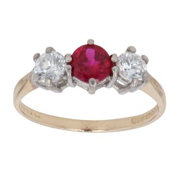14ct Yellow Gold Created Ruby And Cubic Zirconia Ring