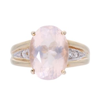 9ct Yellow Gold Rose Quartz And Cubic Zirconia Ring
