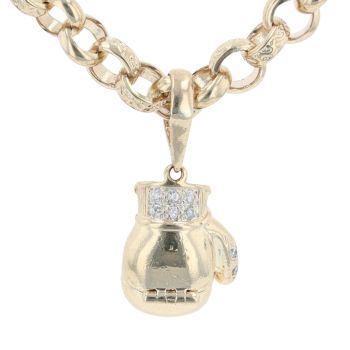 9ct Yellow Gold Cubic Zirconia Boxing Glove Pendant and Belcher Chain 24"