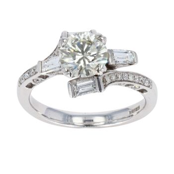 18ct White Gold 2ct Brilliant and Baguette Cut Diamond Solitaire Ring