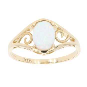 9ct Yellow Gold Created Opal Stone Set Ring