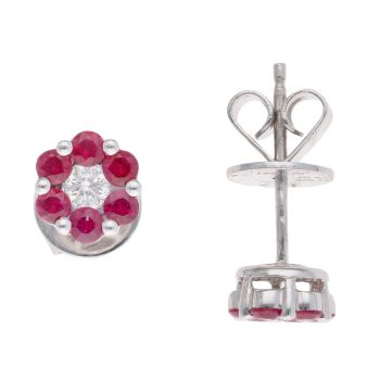 18ct White Gold 0.14ct Diamond And Ruby Stud Earrings