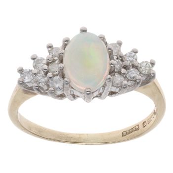 9ct Yellow Gold 0.15ct Diamond And Opal Cluster Ring