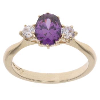 9ct Yellow Gold Amethyst And Cubic Zirconia Dress Ring