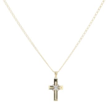 Children's 14ct Yellow And White Gold Cross Pendant And Chain 18"