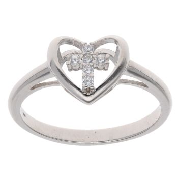 Silver Cubic Zirconia Cross And Heart Ring By Icesia