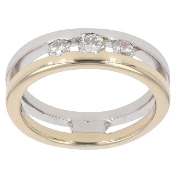 9ct Yellow And White Gold 0.40ct Brilliant Cut Diamond Trilogy Double Band Ring