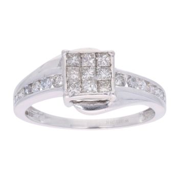 18ct White Gold 0.75ct Princess and Brilliant Cut Diamond Ring