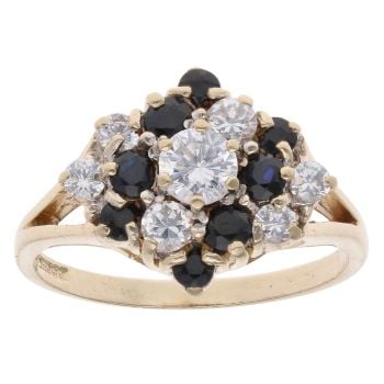 9ct Yellow Gold Sapphire And Cubic Zirconia Cluster Ring