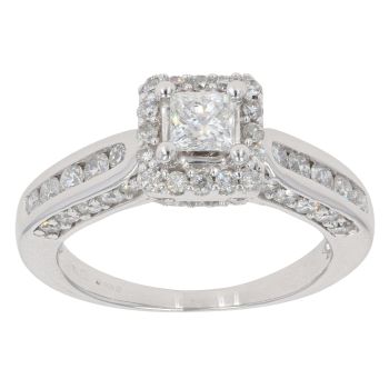 18ct White Gold Princess an Brillliant Cut 1.00ct Diamond Cluster Ring