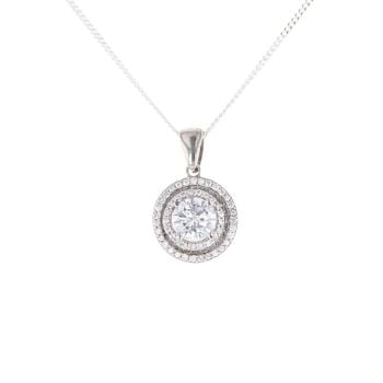 Silver Cubic Zirconia Cluster Pendant And Chain 18" By Icesia