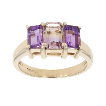 9ct Yellow Gold Ametrine And Amethyst Ring