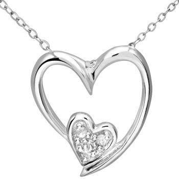9ct White Gold Diamond Heart Pendant Necklace