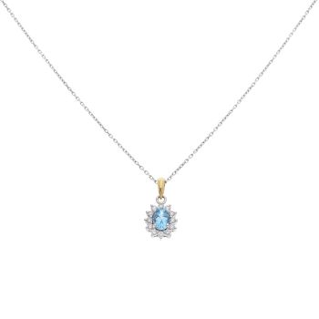 18ct White Gold 0.25ct Brilliant Cut Diamond And Aquamarine Cluster Pendant And Chain 16"