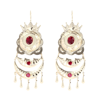 14ct Yellow Gold Red Gemstone Drop Earrings