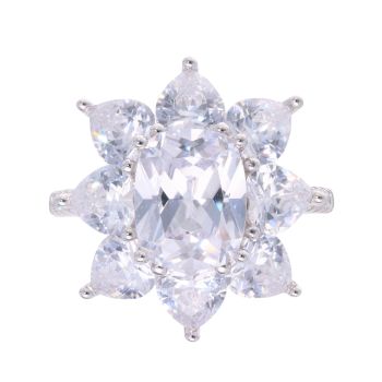 Silver Cubic Zirconia Large Cluster Ring by Icesia