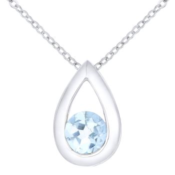 9ct White Gold Blue Topaz Teardrop Pendant Necklace