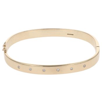 9ct Yellow Gold 0.15ct Brilliant Cut Diamond Hinged Bangle