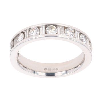 18ct White Gold 1.10ct Brilliant And Baguette Cut Diamond Half Eternity Ring