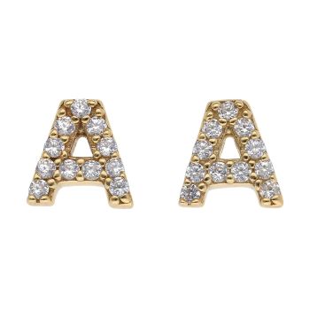 9ct Yellow Gold Personalised Block Cubic Zirconia Initial Earring Studs