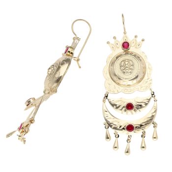 14ct Yellow Gold Red Gemstone Lion Drop Earrings