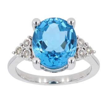 9ct White Gold 0.11cts Diamond And Topaz Ring
