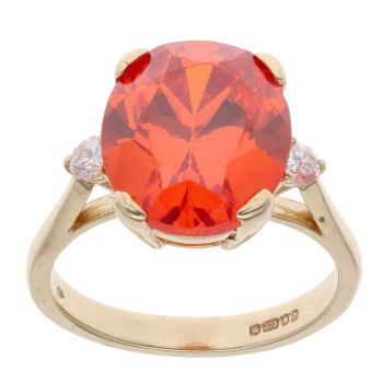 9ct Yellow Gold Orange Gemstone And Cubic Zirconia Ring