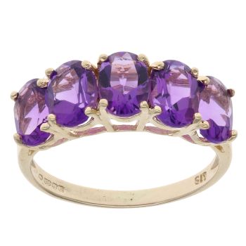 9ct Yellow Gold Amethyst Five Stone Ring