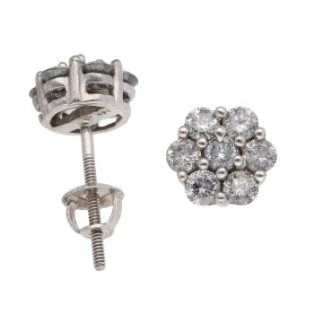 14ct White Gold 0.90ct Diamond Cluster Stud Earrings