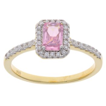 Gold Plated Silver Pink Gemstone And Cubic Zirconia Cluster Ring