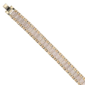 9ct Yellow Gold Cubic Zirconia Watch Style Strap Bracelet 8"