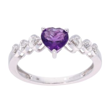 9ct White Gold Amethyst and Diamond Heart Dress Ring