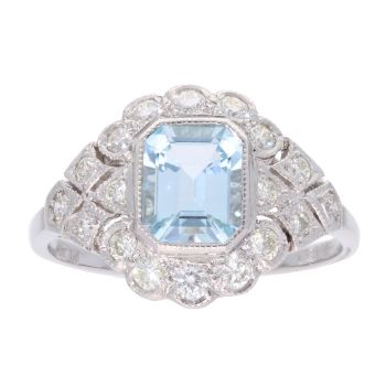 Platinum Aquamarine and 0.45ct Diamond Ring