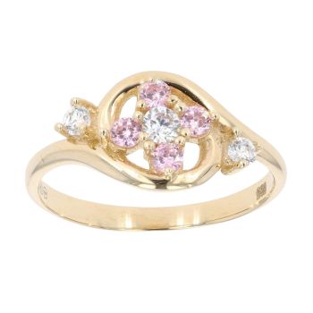 Children's 14ct Yellow Gold Pink Gemstone And Cubic Zirconia Ring