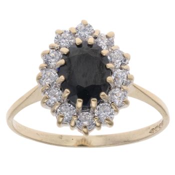 9ct Yellow Gold Sapphire and Cubic Zirconia Cluster Ring