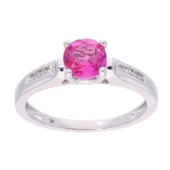 9ct White Gold Pink Sapphire and Diamond Circular Ring