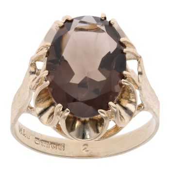9ct Yellow Gold Smoky Quartz Single Stone Ring