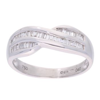 18ct White Gold 0.40ct Baguette Cut Diamond Crossover Ring